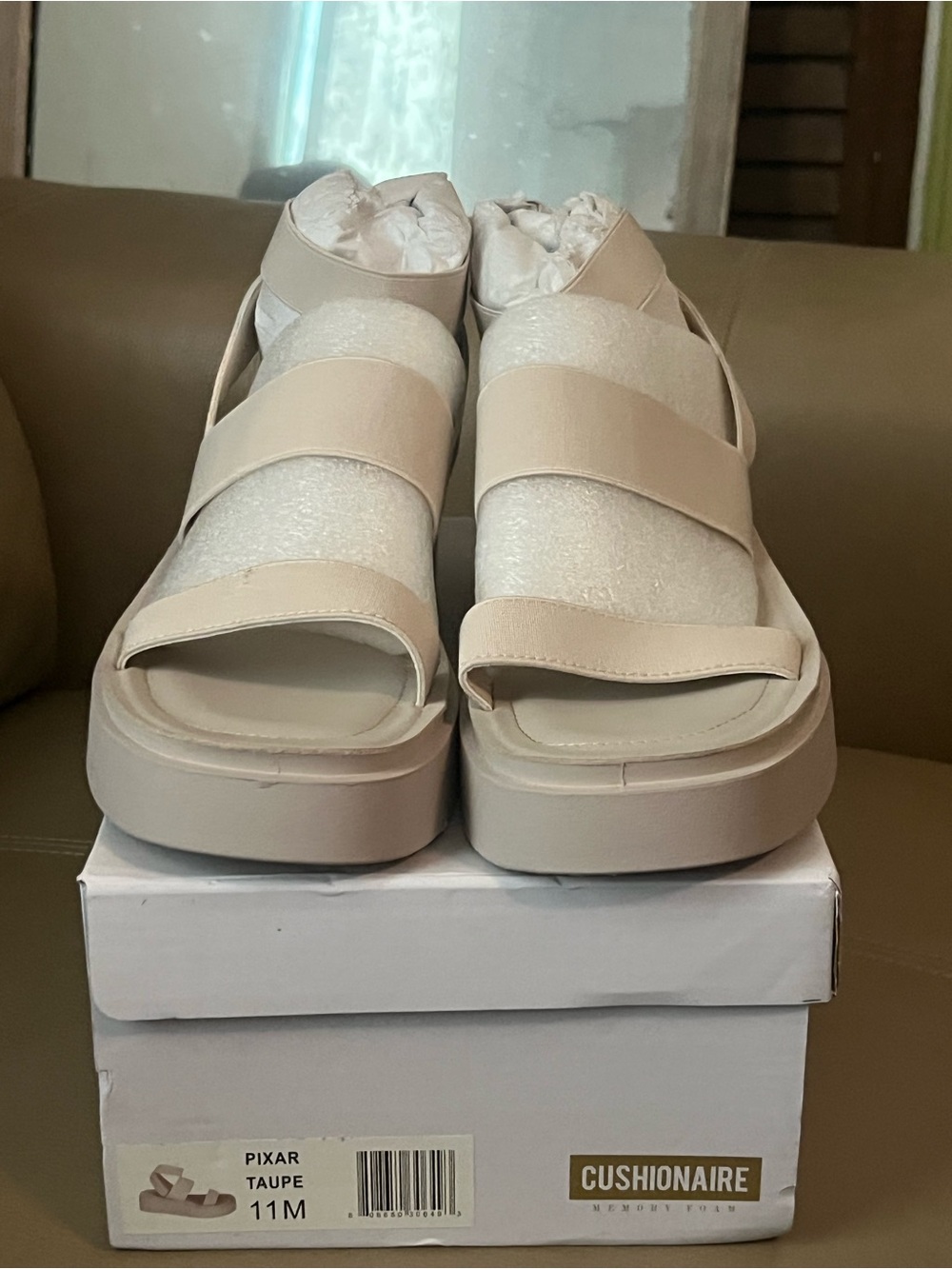 Cushionaire Women's Stretch Platform Sandal in Taupe - Picture 7 of 9